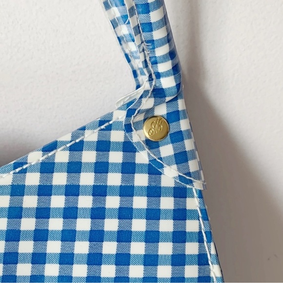 ⭐️SOLD⭐️ large patent white and blue gingham shoulder bag - Picture 4 of 10